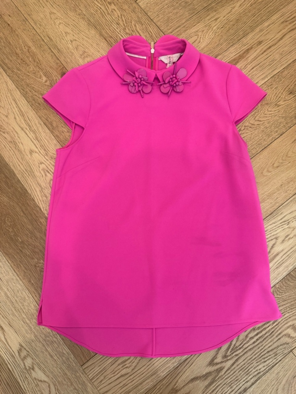 Ted Baker London hot Pink embellished Collar Cap-Sleeve Top